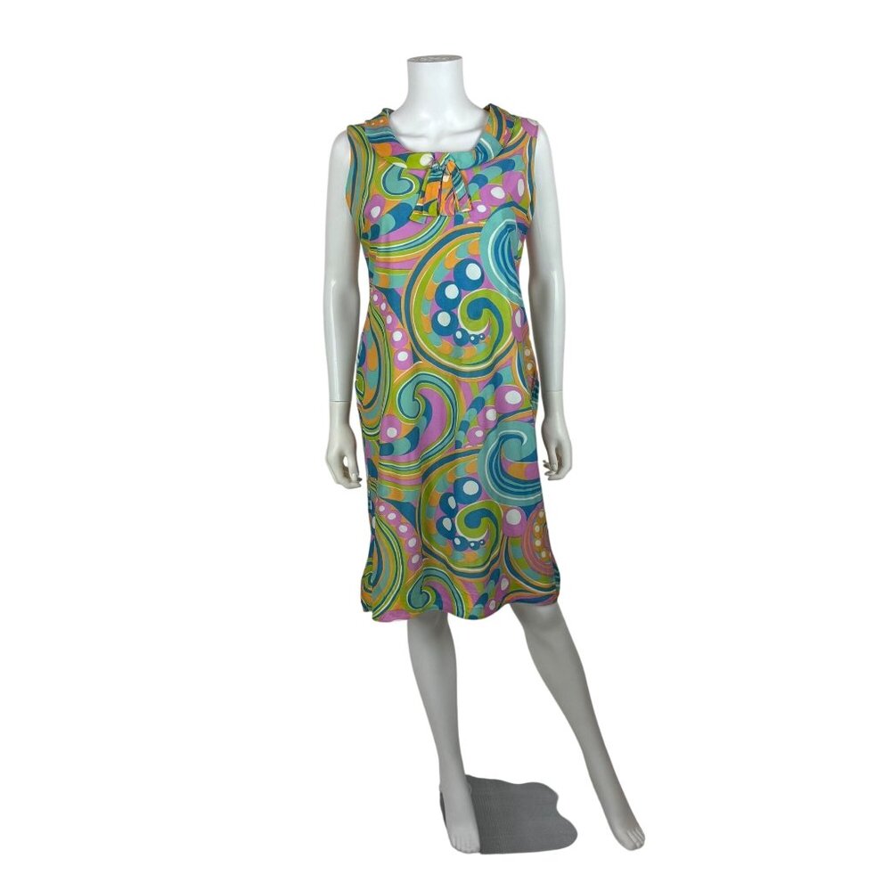 Vintage 60s Trippy Dress Womens Small Colorful Psychedelic Swirl Print Shift